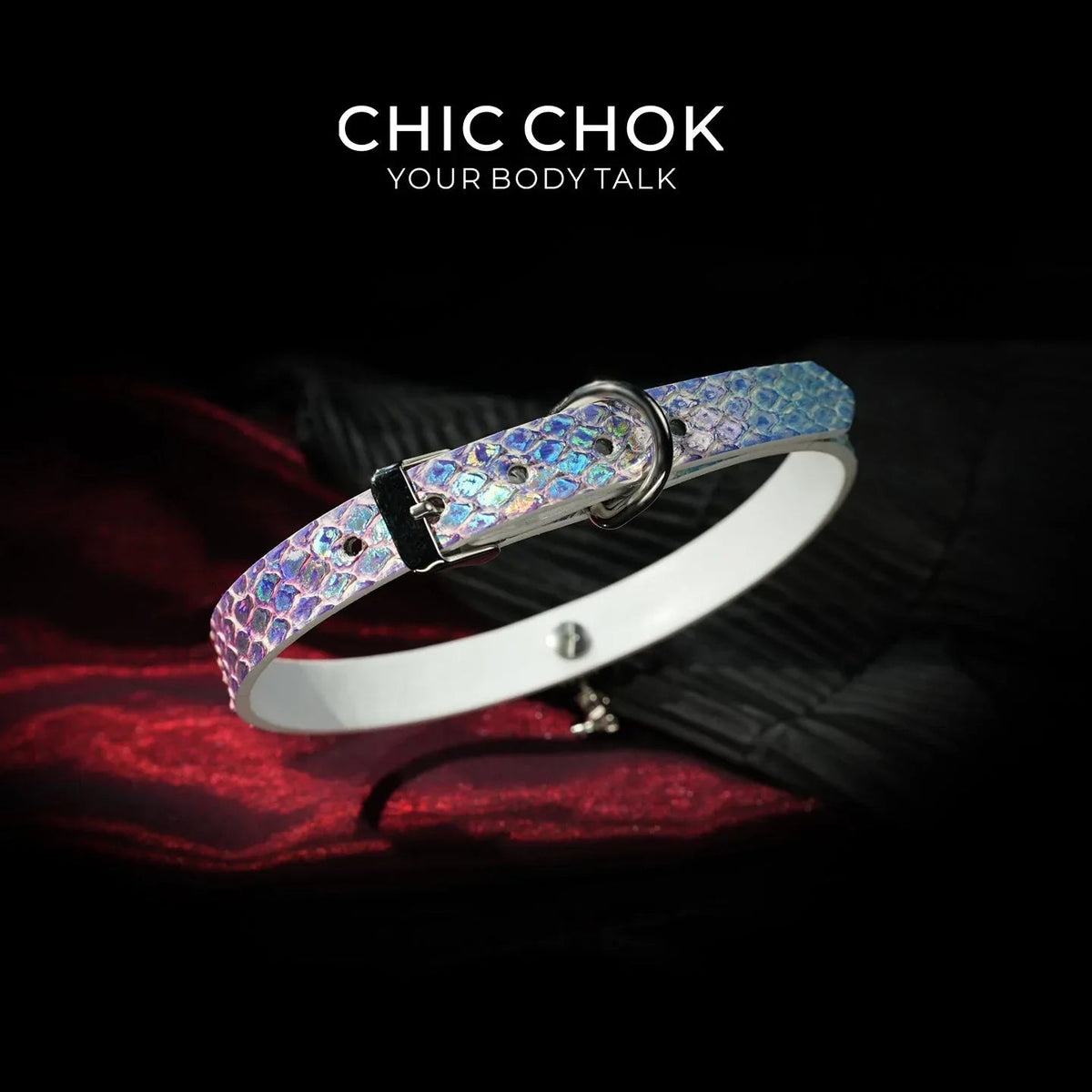 CHIC CHOK Rainbow Iridescent Snakeskin Necklace, Crystal Gemstone Pendant, Dazzling Python Skin Choker. - CHICCHOK -