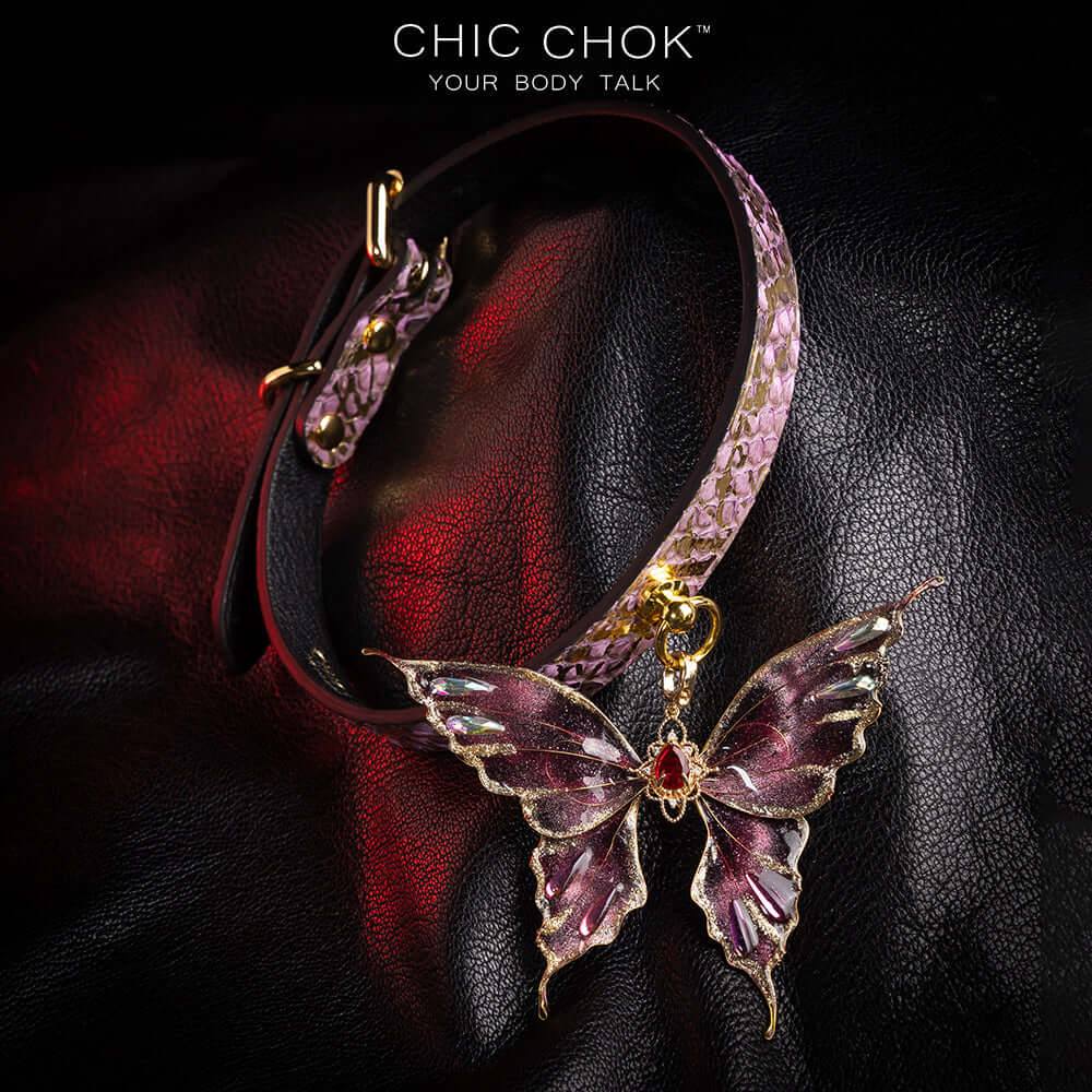 chicchok butterfly choker featuring a textured, intricate butterfly pendant adorned with gold accents and shimmering gemstones for an elegant and luxurious look.