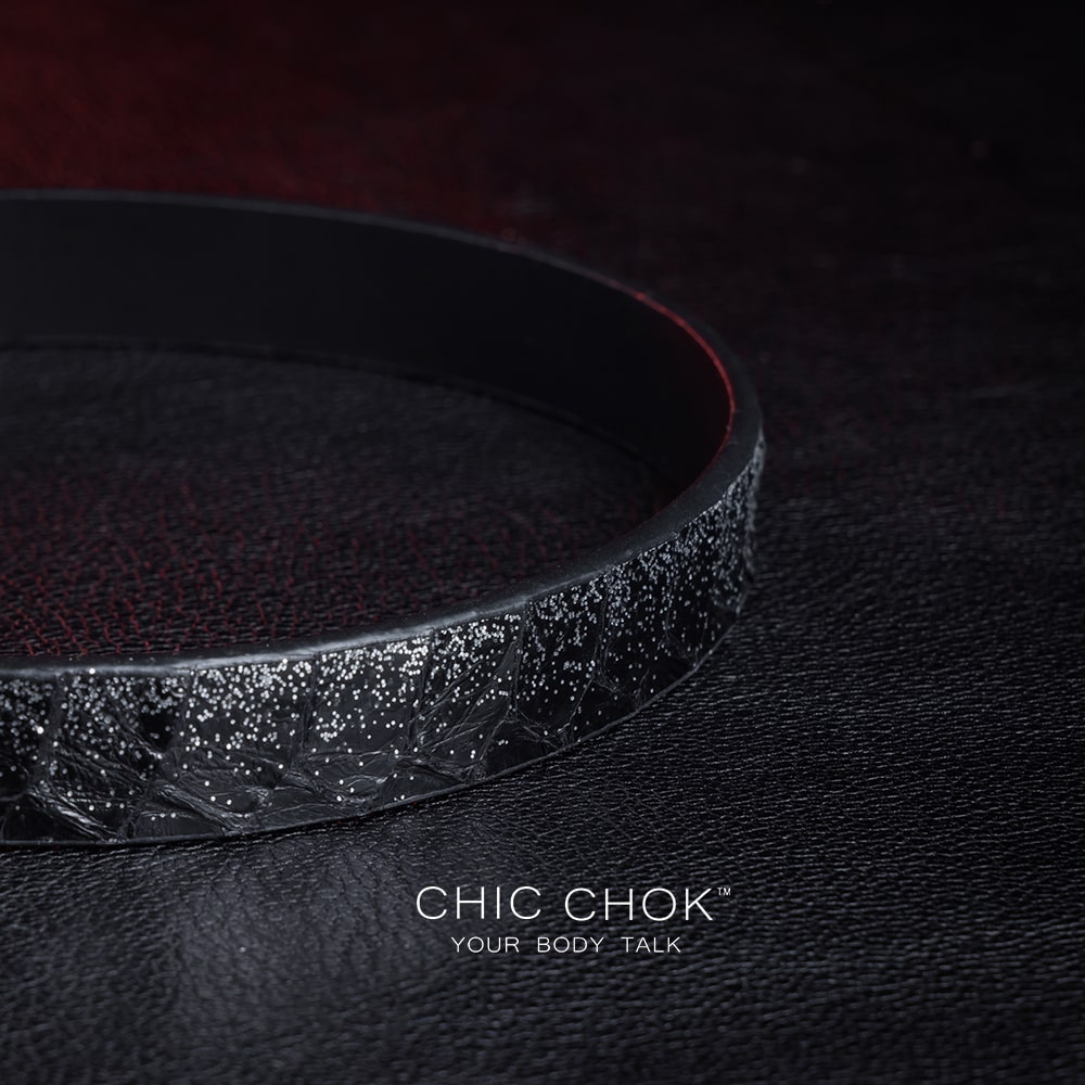 Hypnotic - Collar Silver lock with alligator leather white trim. Handmade, original design.