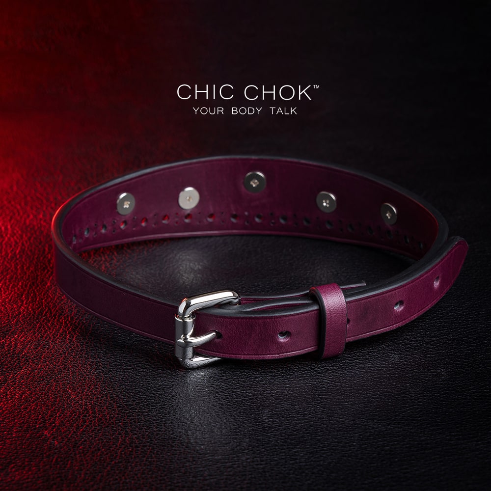chicchok "Stay with Me" Collar Burgundy leather spiked choker with polished silver spikes, gothic fashion