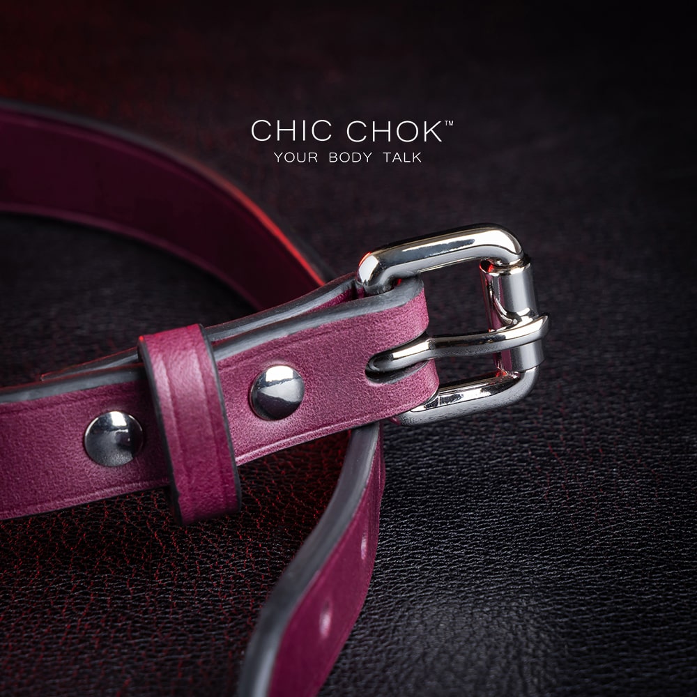 chicchok "Stay with Me" Collar Burgundy leather spiked choker with polished silver spikes, gothic fashion