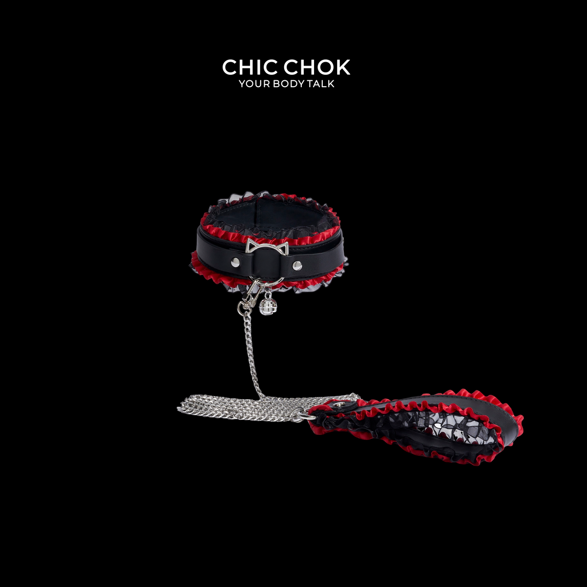 chicchok Black and red classic lace with collar, with traction, for couples