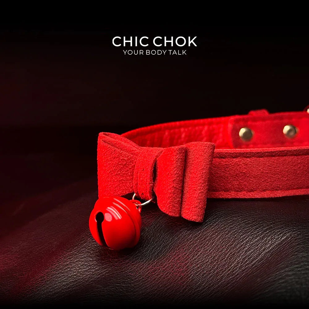 CHICCHOK[ Miss Belle ] Fashion Cute and Lovely Style, Bow Tie with Bell Daily Wear Leather Necklace Choker slipchaincollarwomen Bow Pendant Necklace bow pendant necklace - CHICCHOK