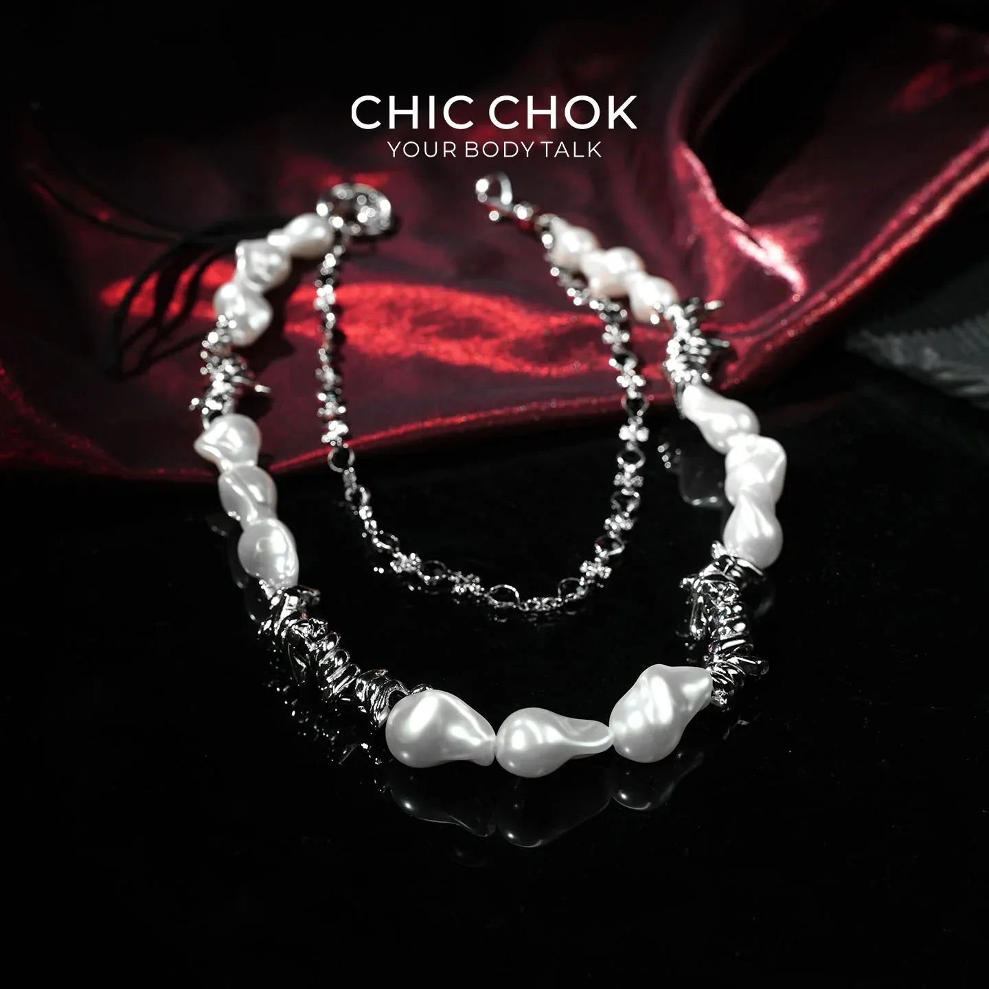[Rebellious Baroque] Alien Pearl Double-Layer Trouser Chain - CHICCHOK - pants chain