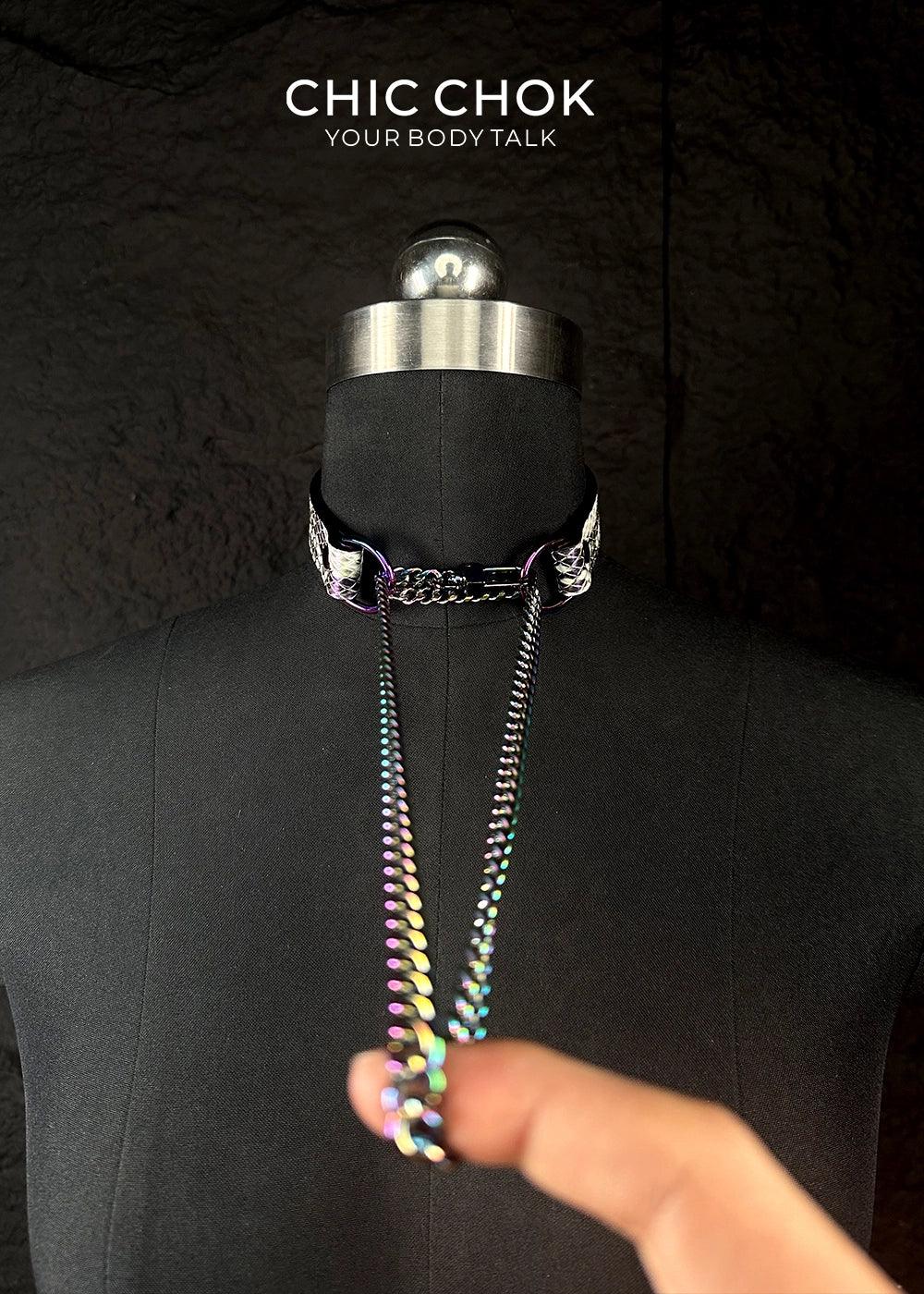 CHICCHOK [Breathless] Pulling Fashion and Fun Choker Python texture leather - CHICCHOK