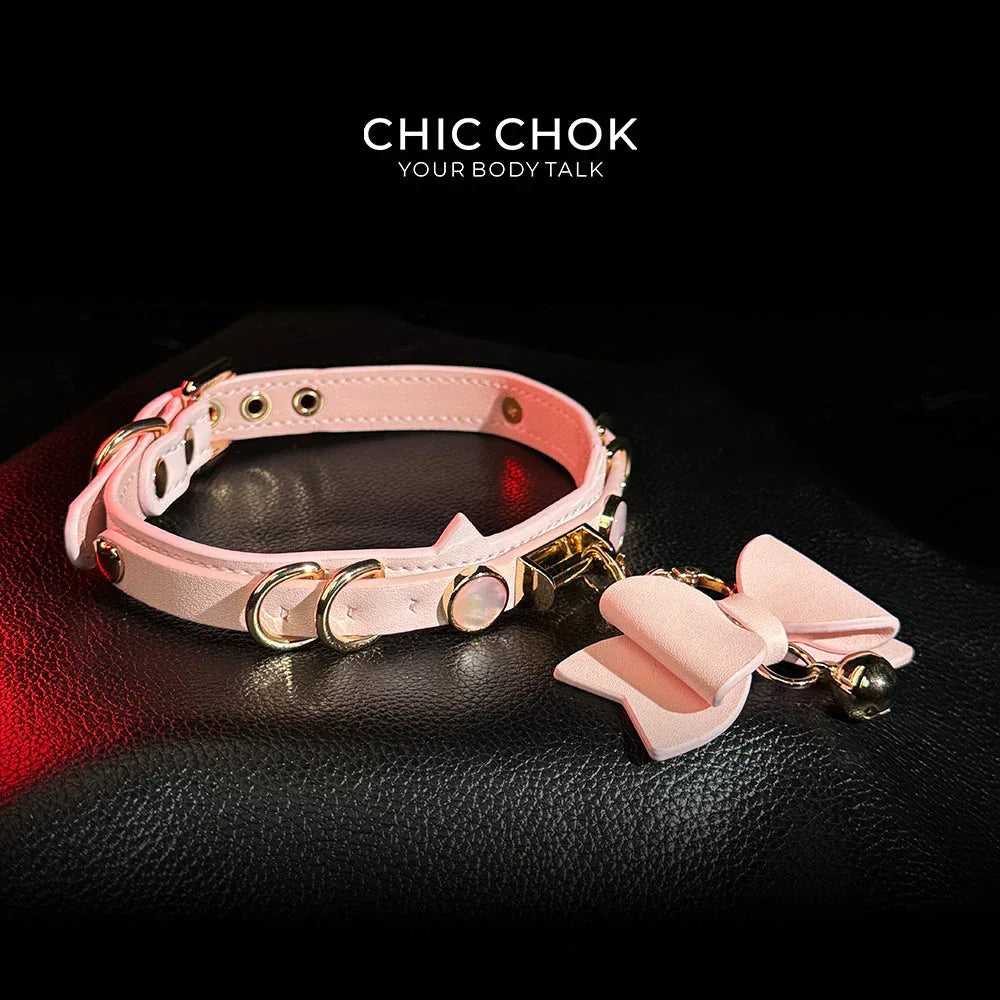 CHIC CHOK [Pearlescent kitty] Moon's Favor Pink Pearl Bow Necklace - CHICCHOK