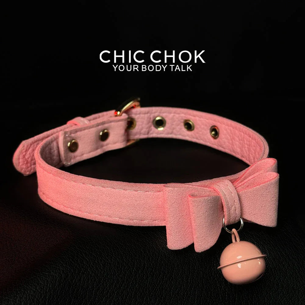 CHICCHOK[ Miss Belle ] Fashion Cute and Lovely Style, Bow Tie with Bell Daily Wear Leather Necklace Choker slipchaincollarwomen Bow Pendant Necklace bow pendant necklace - CHICCHOK
