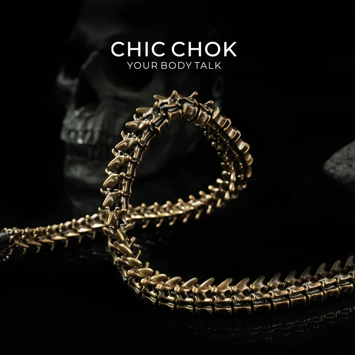 [CHICCHOK] Dragon Themed Choker - Bone Charm Elegance, A Fusion of Strength and Softness in a Choker Design Highlights(Bronze) - CHICCHOK