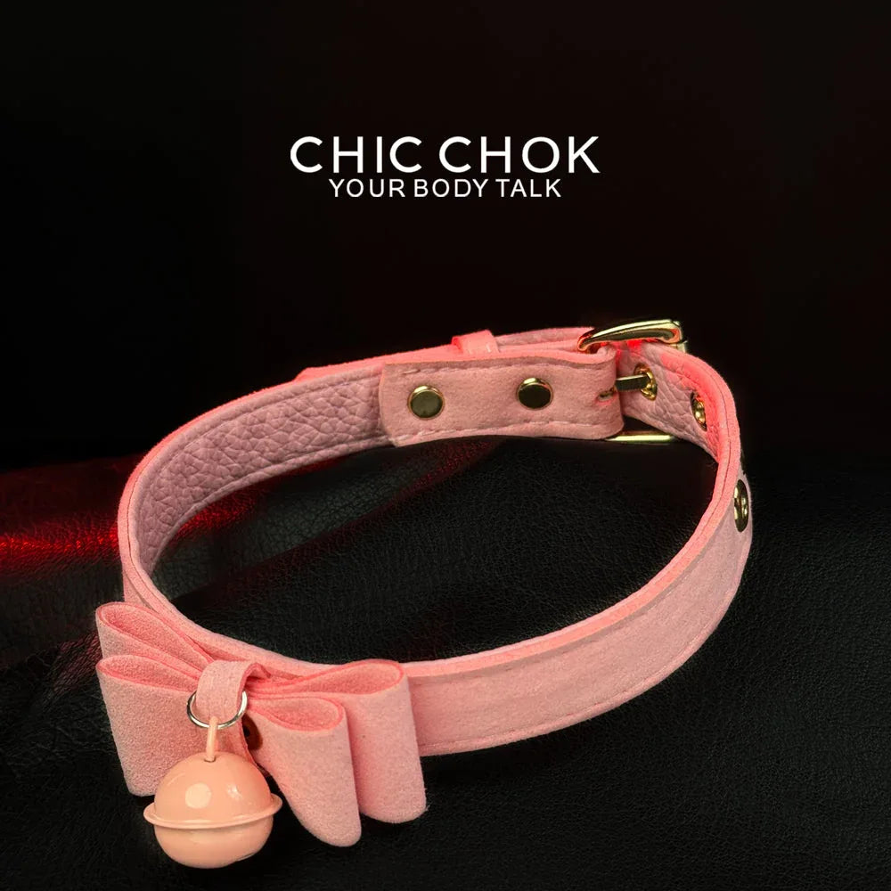 CHICCHOK[ Miss Belle ] Fashion Cute and Lovely Style, Bow Tie with Bell Daily Wear Leather Necklace Choker slipchaincollarwomen Bow Pendant Necklace bow pendant necklace - CHICCHOK
