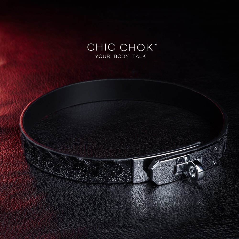 Hypnotic - Collar Silver lock with alligator leather white trim. Handmade, original design.
