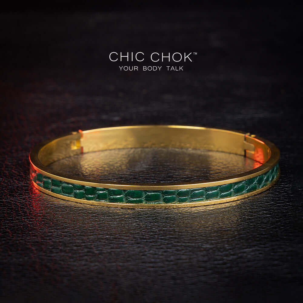 Iguana Queen - Metallic Bracelet closed bangle, handmade, original design.