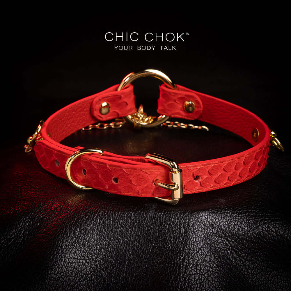 Flaming python leather, cross, handmade original design, choker